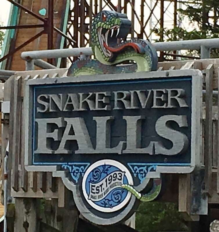 Snake River Falls sign at Cedar Point in Sandusky, Ohio.