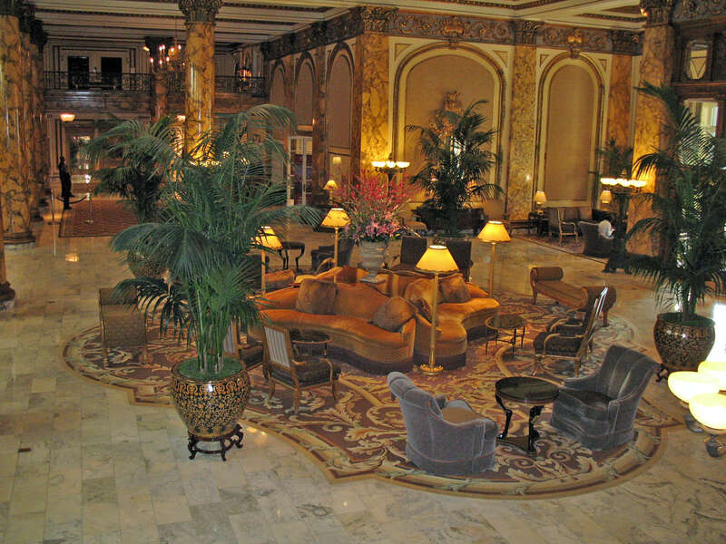 National Register of Historic Places in San Francisco, California. 

Lobby of Fairmont Hotel, 950 Mason St., San Francisco, California, USA. Photographed March 1, 2008 by Mike Hofmann from stairway at north end of lobby. Camera location37° 47′ 33″ N,