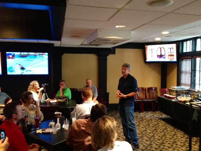 Speaking to a packed restaurant full of supporters.