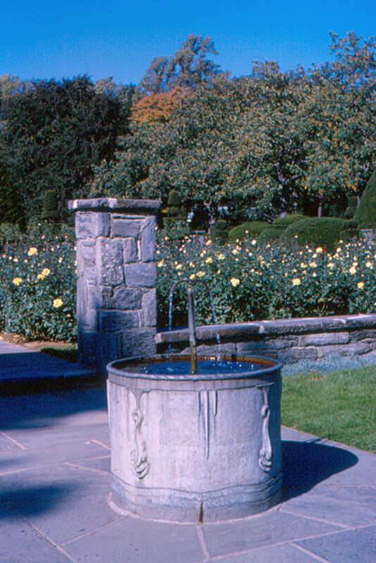 The &quot;Street Fountain&quot; at Longwood Gardens, in Kennett Square, Pennsylvania.  The background may be a rose garden.