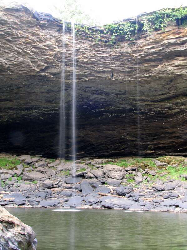 The waterfall is less impressive in the summer when it hasn't rained on Lookout Mountian for a month, but it is still impressive