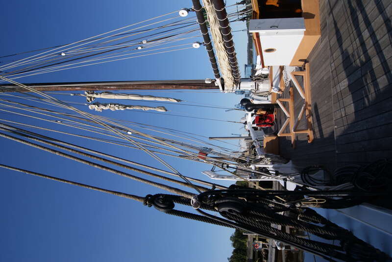 The Sherman Zwicker, a wooden auxiliary schooner moored at the Maine Maritime Museum in Bath, Maine, USA.