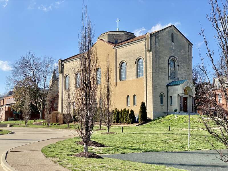 Built in 1951-1952 and internally finished in 1966, this Romanesque Revival-style building is now the Shrine of Saint Philippine Duchesne, and was originally intended to be a larger structure, with a nave to the south having never been completed, the