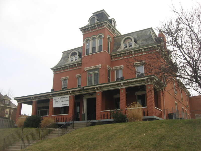 Front and western side of the Southgate-Parker-Maddux House, located at 24 E. Third Street (U.S. Route 27/Kentucky Route 8) in Newport, Kentucky, United States.  Built in 1812 and massively modified since then, it is listed on the National Register
