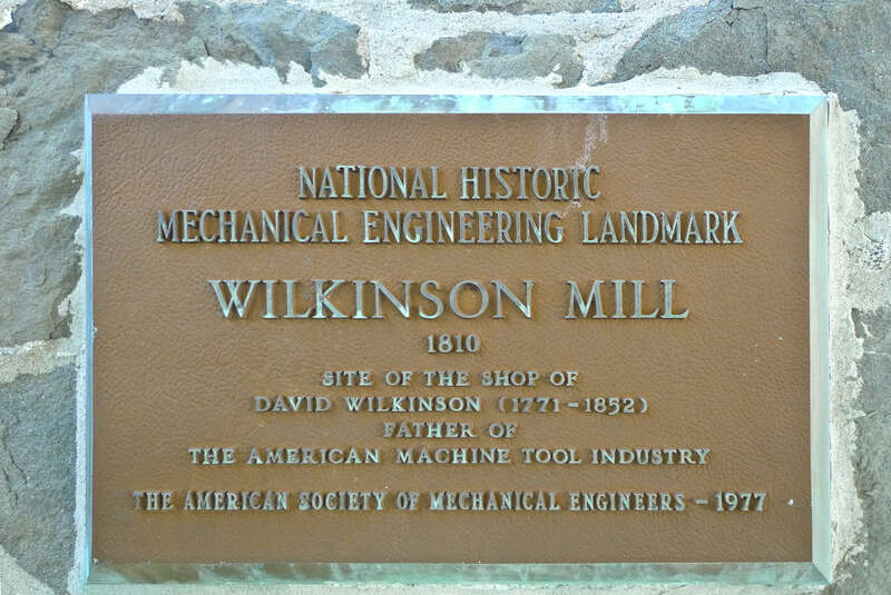 Plaque on the wall of Wilkinson Mill, National Historic Mechanical Engineering Landmark