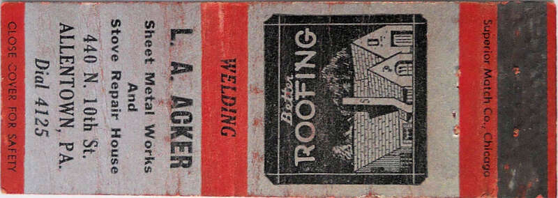L A Acker Matchcover 440 N 10th Street Allentown PA