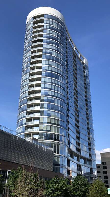 360 Market Square is viewed from the southeast corner of the intersection of Alabama and Market streets in downtown Indianapolis.