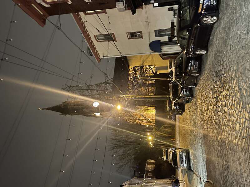 A church in Manayunk at night