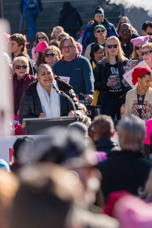 The 2018 Women's March in Annapolis MD was one of many marches around the world. It took place on Bladen St near the Maryland State House