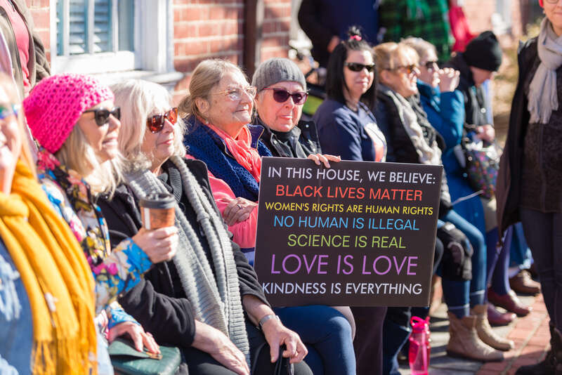 The 2018 Women's March in Annapolis MD was one of many marches around the world. It took place on Bladen St near the Maryland State House