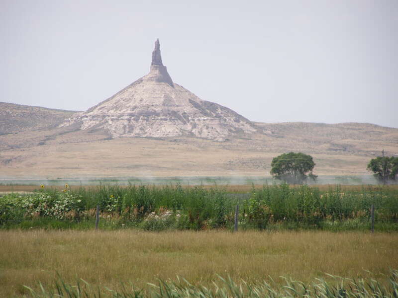 Chimney Rock a landmark along the California, Oregon and Mormon Trails in western Nebraska.