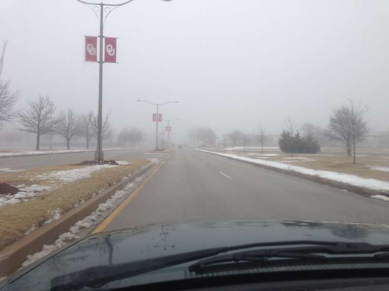 Dense fog along Jenkins Avenue in Norman, Oklahoma, on the afternoon of February 4, 2014.