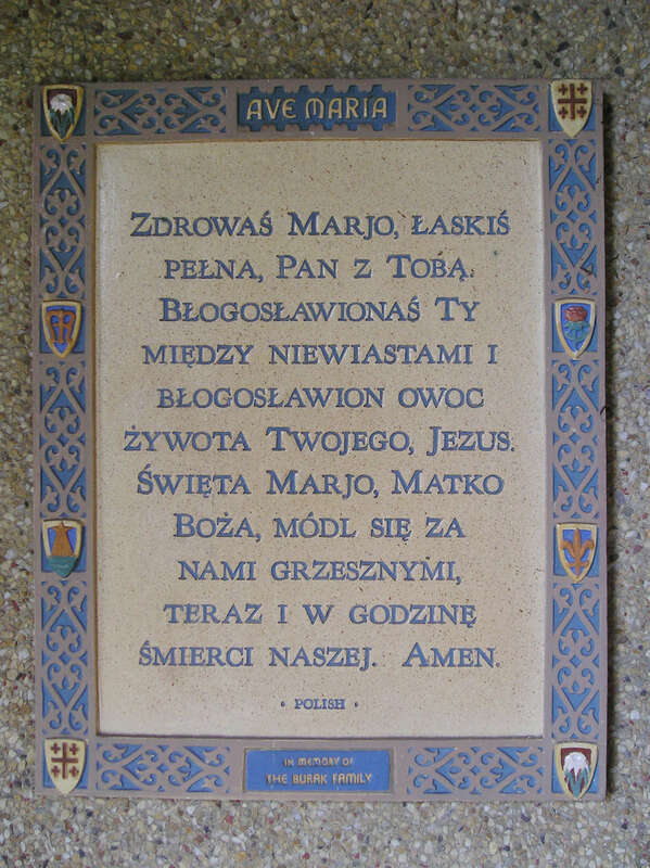 The inscription of the text &quot;Hail Mary&quot; in Polish, Washington DC, Franciscan Monastery.