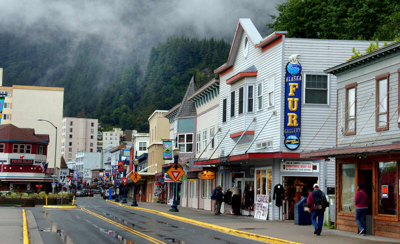 Juneau, Alaska’s remote capital, sits in the state’s panhandle, at the base of 3,819-ft. Mt. Roberts. It’s a popular cruise-ship stop, reachable only by boat or seaplane. A tram carries visitors 1,800 feet up Mt. Roberts to an alpine area with hiking
