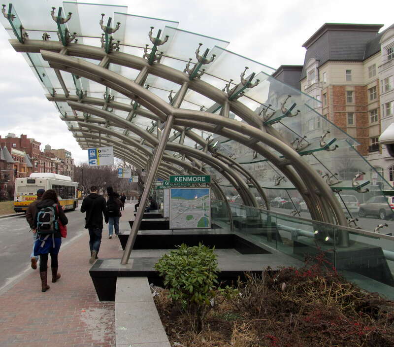 Glass bus shelter at Kenmore station