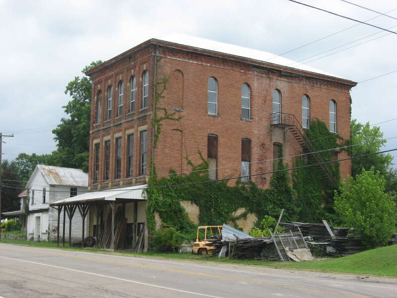 Front and eastern side of the Masonic Lodge No. 472, located at 117 E. Main Street (State Route 278) in central Zaleski, Ohio, United States.  Built in 1884, it is listed on the National Register of Historic Places.