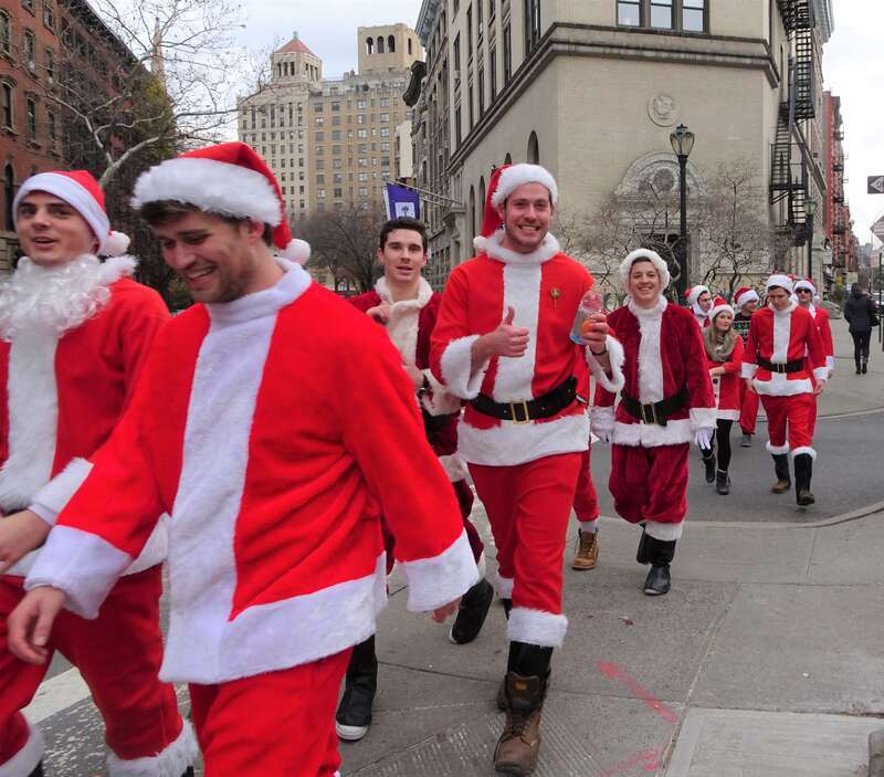Looking east as Santas march towards Webster Hall