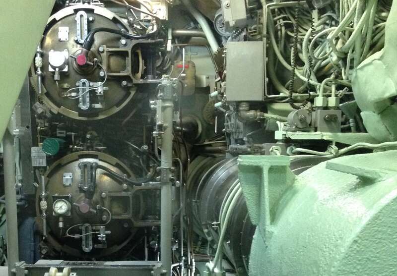 Torpedo tube breech doors of USS Nautilus in their close position.