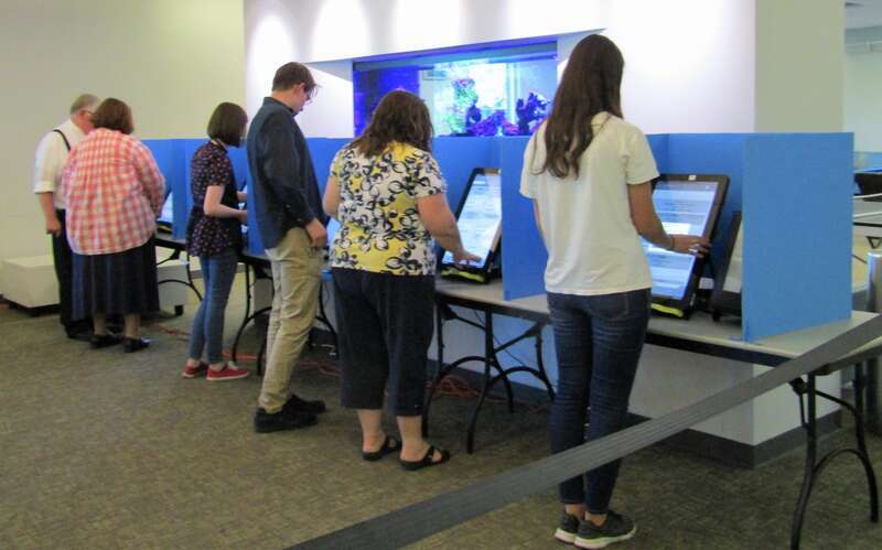 Voters choose from different Republican candidates in the Provo Recreational Center.