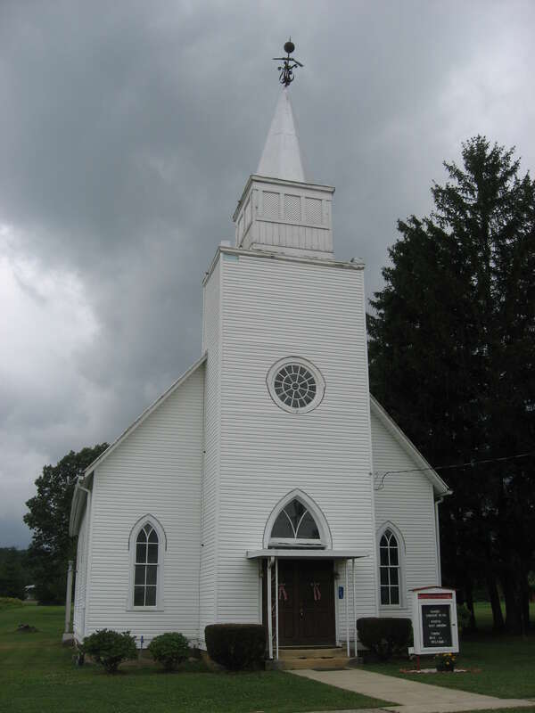 Front of the Zaleski United Methodist Church, located at 114 Broadway Street in Zaleski, Ohio, United States.
