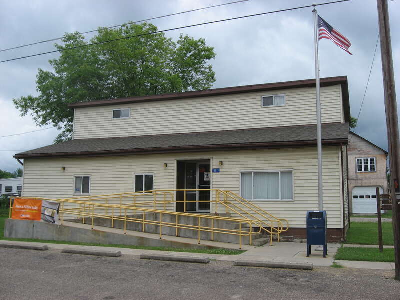 Front of the post office in Zaleski, Ohio, United States, located at the intersection of Main (State Route 278) and First Streets.