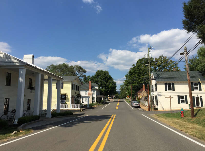 View east along U.S. Route 211 Business and north along U.S. Route 522 Business (Main Street) at Piedmont Avenue in Washington, Rappahannock County, Virginia