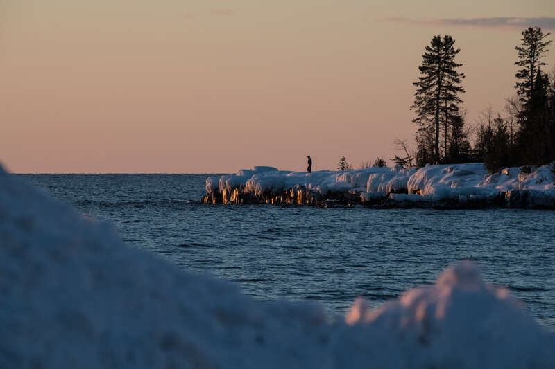 The Point is a broad tombolo is at the end of a small peninsula that extends from Grand Marais, MN into Lake Superior, on Feb. 28, 2018. The peninsulas define the two natural harbors that have made Grand Marais an important sport on Lake Superior's
