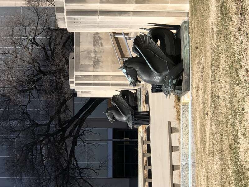 This is a photo of the seahorse fountains on the south side of Kansas City City Hall. They are known as &quot;Lug&quot; and Cut&quot;. They were named for “Lugs” of the political machine and “Cuts” in pay experienced by city workers in the 1930s.