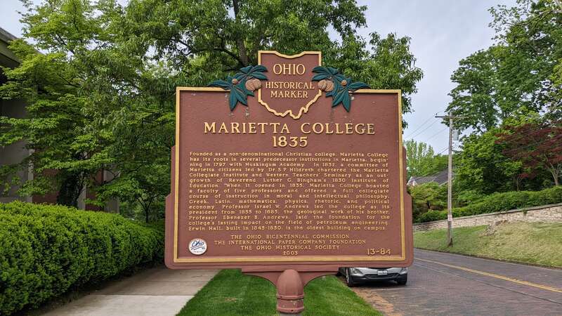 Ohio Historical Marker 13-84 about Marietta College in Marietta, Ohio, USA