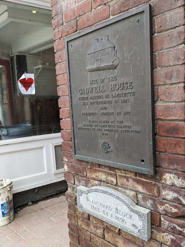Site of the Cadwell House plaque at 79 Main Street in downtown Montpelier, Vermont.