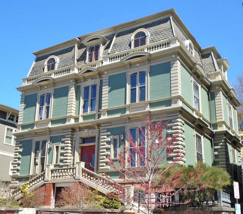The George R. Drowne House at 119 Benefit Street in the College Hill neighborhood ofProvidence, Rhode Island was built in 1862 and was designed in the Second Empire style by Gridley Bryant of Boston.  (Source: Guide to Providence Architecture)