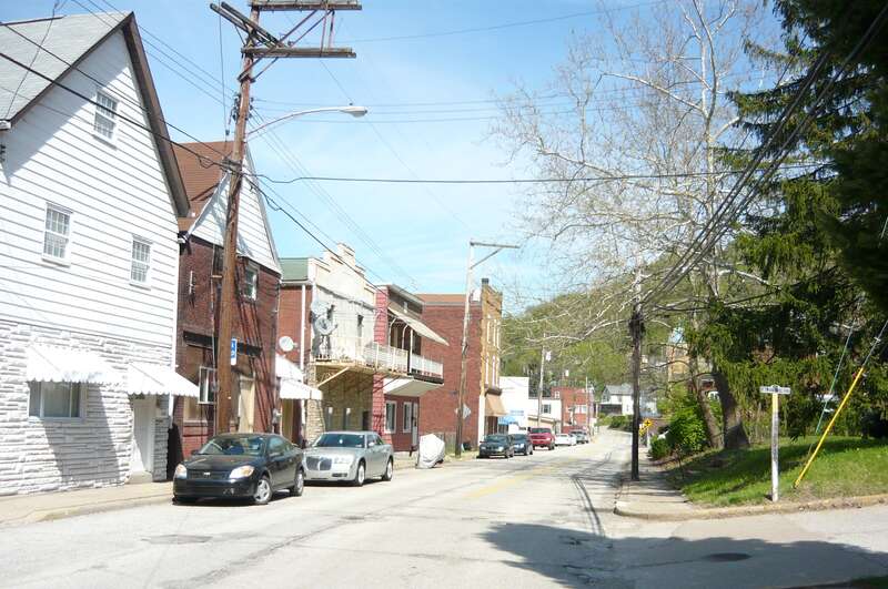 Business district of Borough of Wall, Allegheny County, Pennsylvania. Looking eastward on Wall Avenue from Dalzell Street.