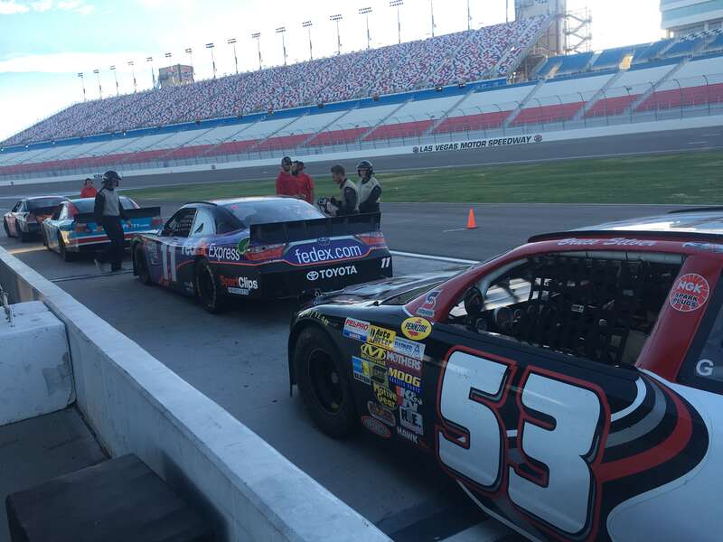 Cars lining up at Las Vegas motor speedway