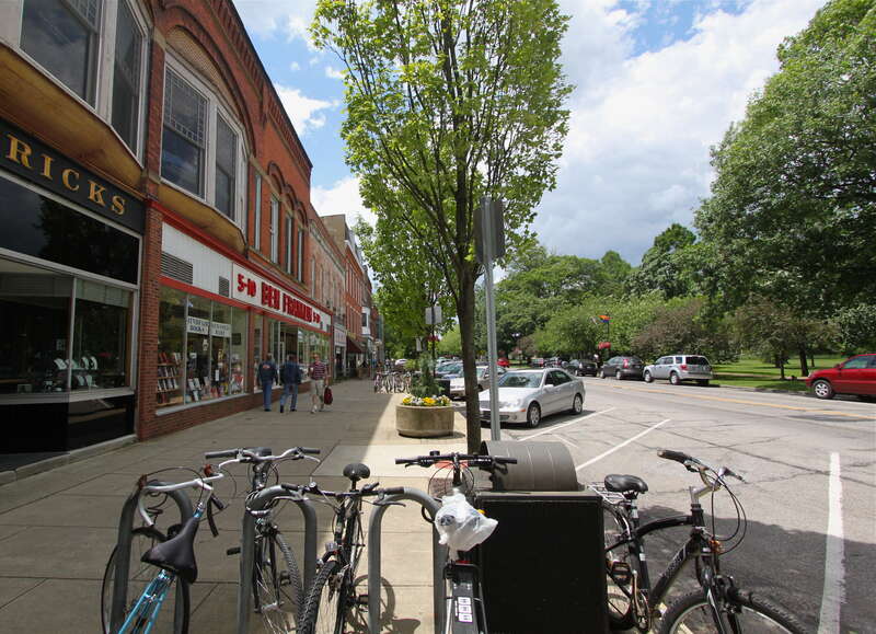 Shops on College St. include Harrick's jewelers and Ben Franklin five and dime.