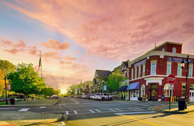 Downtown Blue Ridge, Georgia, in Fannin County at sunset