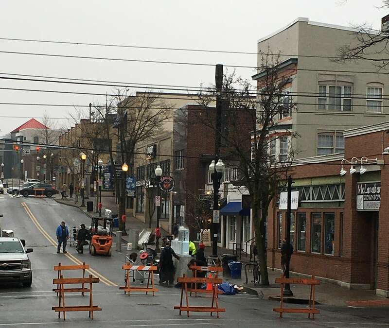 South Allen Street, December 2021, being prepared for New Year's Eve celebrations.