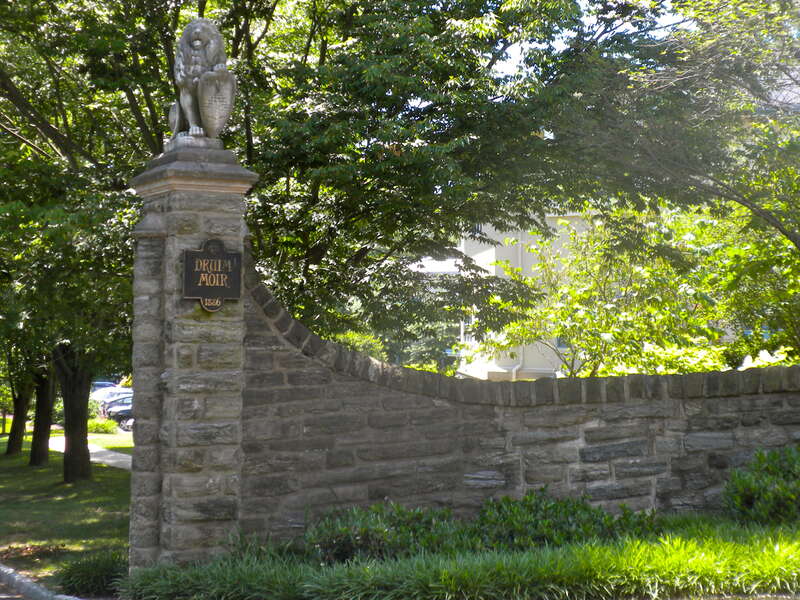 Druim Moir Historic District on the NRHP since December 11, 1979.  The HD is bounded by Fairmount Park, Cherokee Street, Hartwell Lane, and Valley Green Drive in Chestnut Hill neighborhood of NW Philadelphia.  This post marks the entrance to Druim