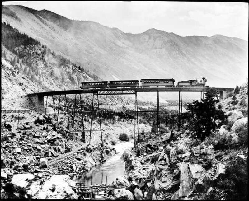 A view of the Georgetown Loop Railroad high bridge circa 1885.