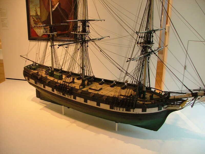 Model of Tall ship &quot;The Friendship&quot;of  Salem, with cannon on deck 7.06. 2010 Peabody-Essex Museum