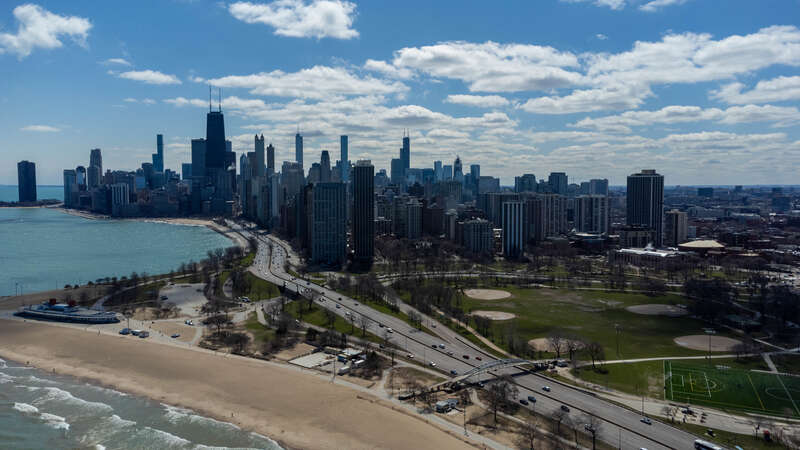 North Avenue Beach, facing Downtown Chicago, IL.