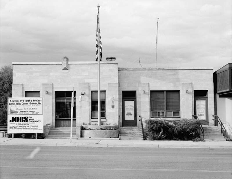 The Salmon City Hall and Library, located at 200 Main Street in Salmon, Idaho, United States.  Built in 1939, the Art Deco standstone building is listed on the National Register of Historic Places.