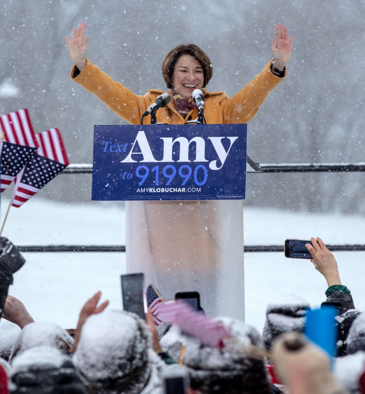 Senator Amy Klobuchar made her announcement to run for president in 2020 on a snowy day Sunday at Boom Island Park in Minneapolis, Minnesota.