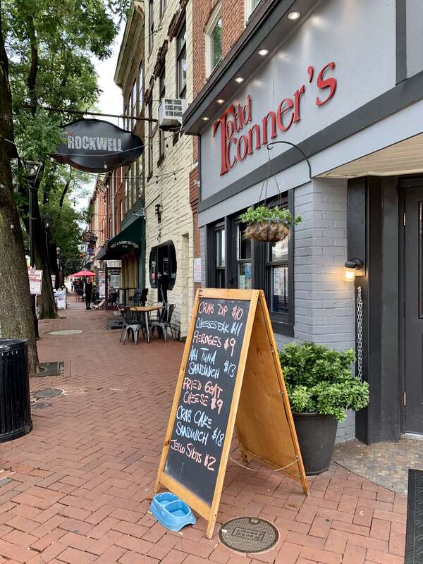 Businesses along South Broadway Street in Fell's Point, Baltimore, Maryland.