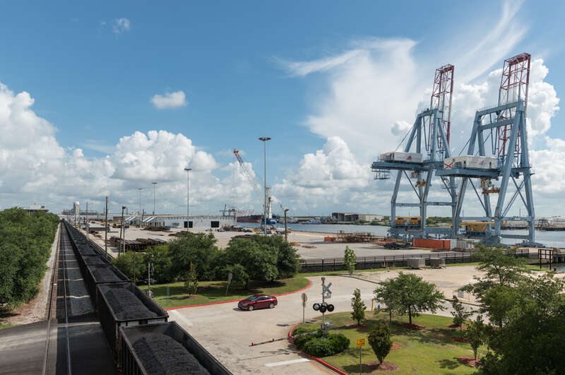 A south view of the Port of Mobile, as seen from the Convention Center