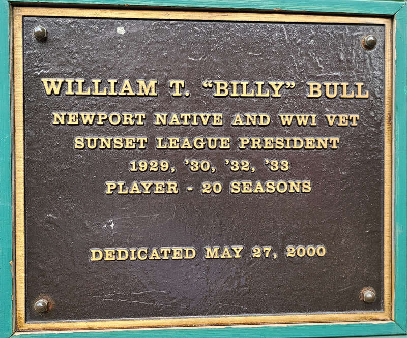 William T. Bull memorial plaque at Cardines Field in Newport, Rhode Island