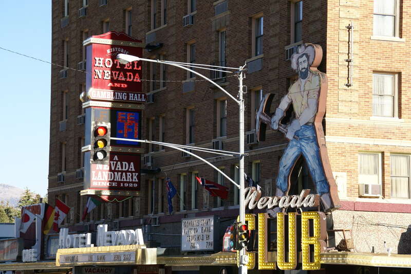 Advertisement signs at Hotel Nevada at Aultman Street in Ely, Nevada, USA