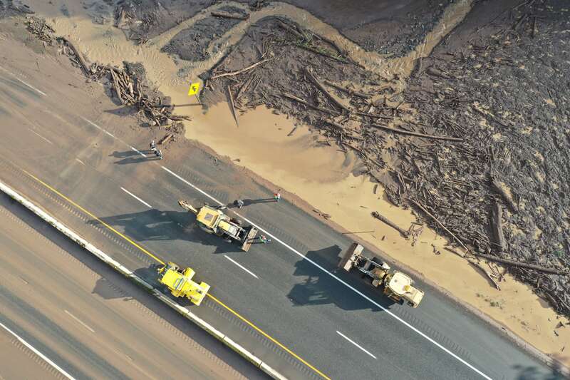 Flooding and debris on I-84 at Exit 35, near Ainsworth State Park.