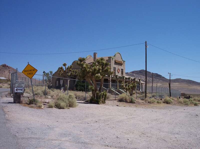 The former Rhyolite train station and depot in  Rhyolite, Nevada.