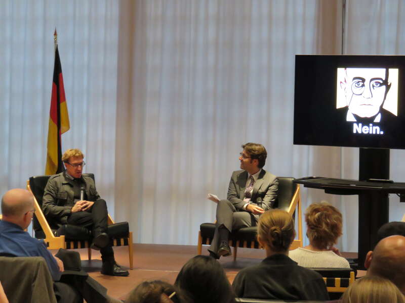 Eric Jarosinski discusses his twitter personae and book, Nein. A Manifesto, at the German Embassy in Washington D.C., 8 October 2015