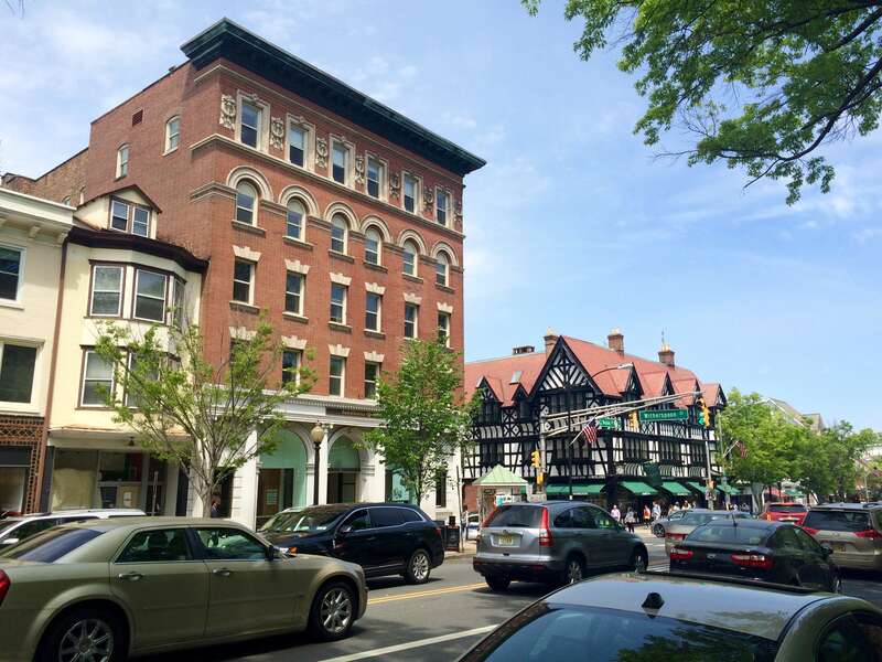 The First National Bank and Lower Pyne buildings from Nassau Street in Princeton, New Jersey